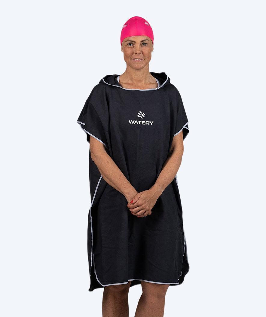 Watery badeponcho til voksne i sort microfiber med hætte